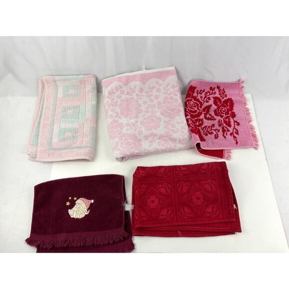 VTG 5x Cotton Blend Towel Soft Pink Red Floral Bath Hand Towels Reversible - Picture 1 of 7